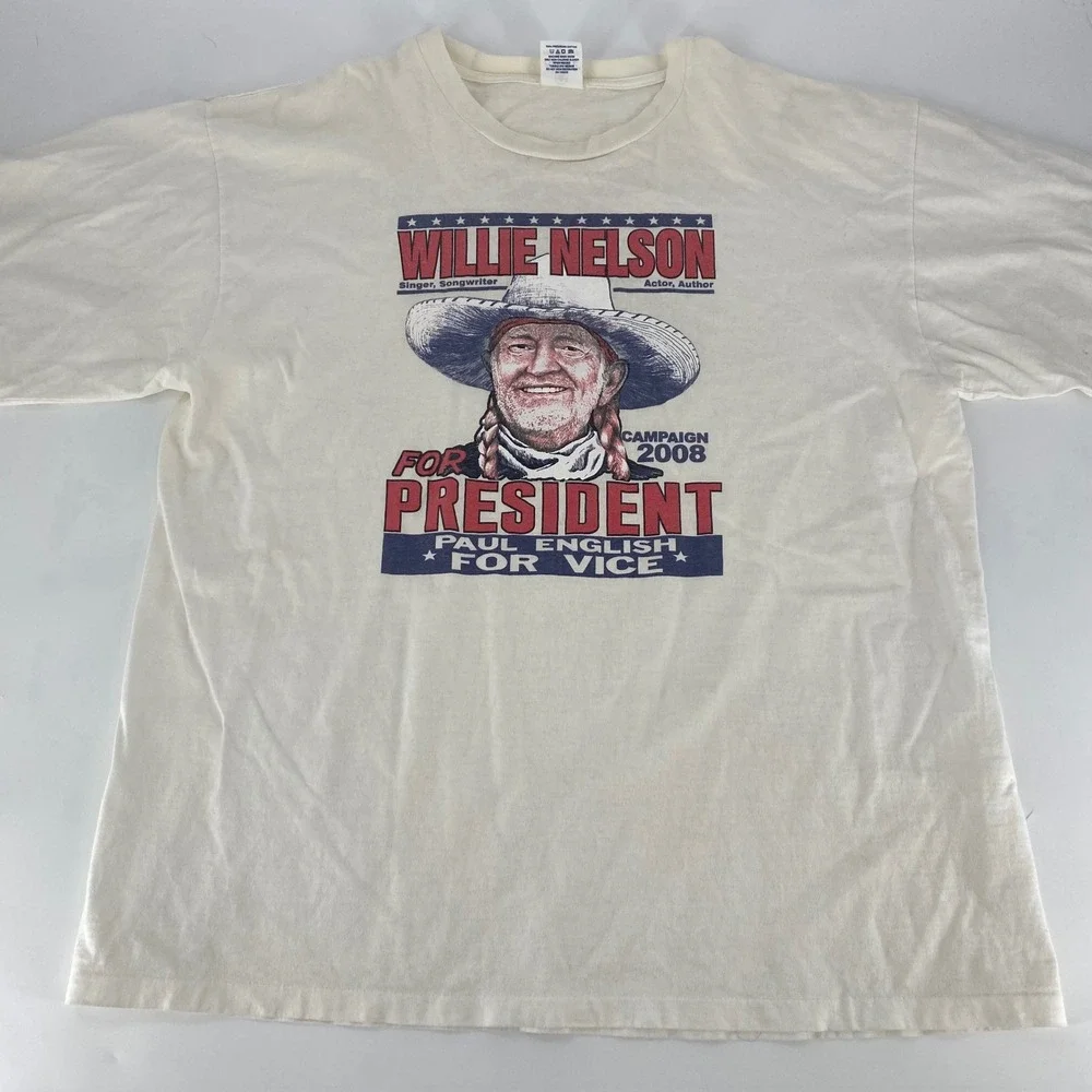 Alore Willie Nelson for President 2008 Campaign T-Shirt Mens 2XL Cream USA Made - Picture 1 of 5
